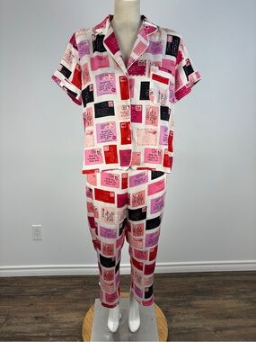 Kate Spade Love Letter Pajama Set - Pink Red Envelope Print M